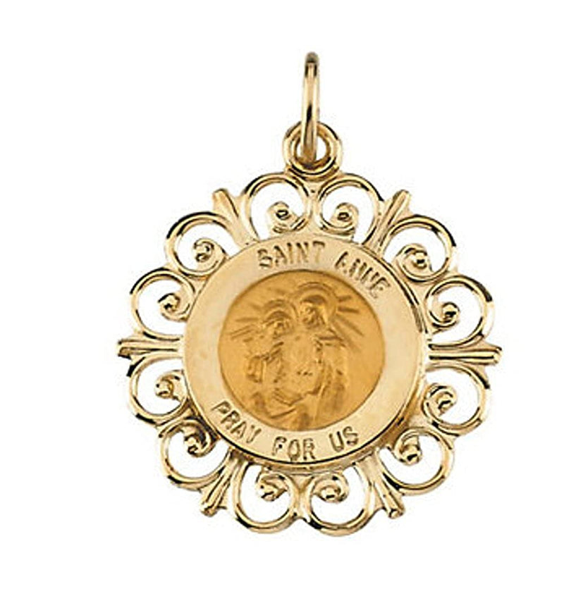 Rhodium Plated 14k Yellow Gold St. Anne de Beau Pre Medal (18.5 MM)