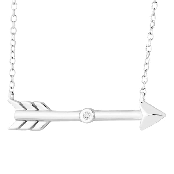 Diamond Arrow Pendant Necklace, Rhodium Plated Sterling Silver, 18"