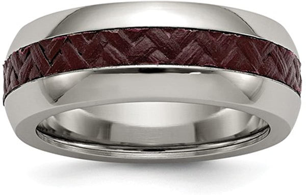 Edward Mirell Stainless Steel Red Carbon Fiber 8mm Comfort-Fit Band, Size 13