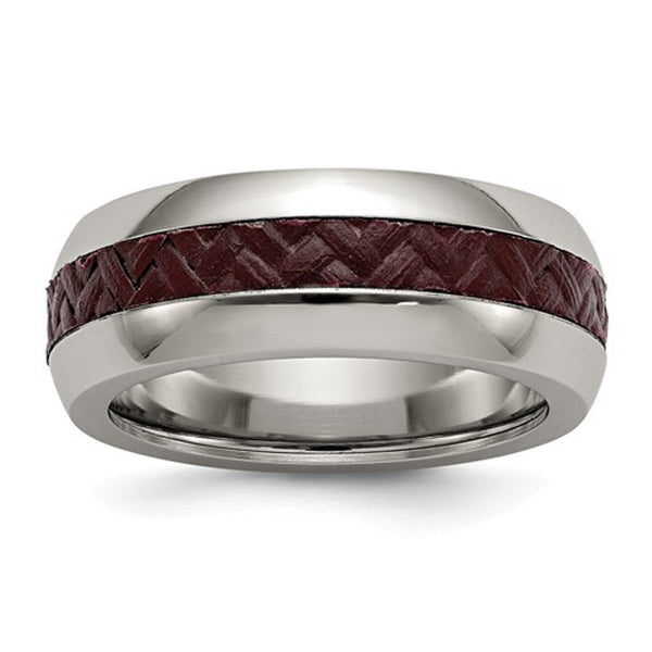Edward Mirell Stainless Steel Red Carbon Fiber 8mm Comfort-Fit Band