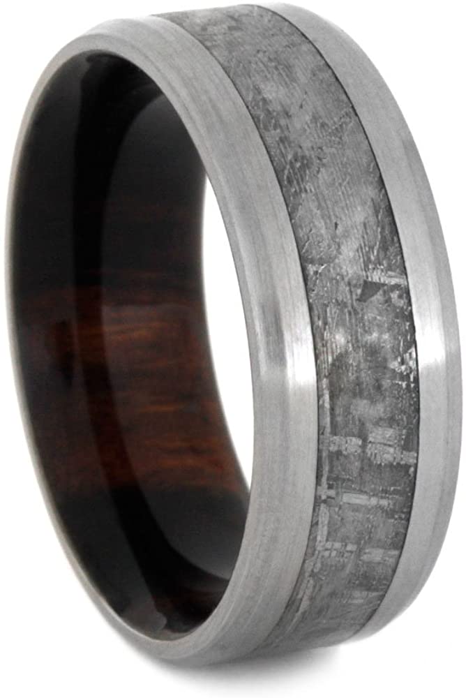 Gibeon Meteorite, Brushed Titanium 8mm Comfort-Fit Ironwood Band, Size 11