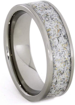 The Men's Jewelry Store (Unisex Jewelry) White Stardust with Meteorite and 14k Yellow Gold 7mm Comfort-Fit Titanium Ring, Size 8.5
