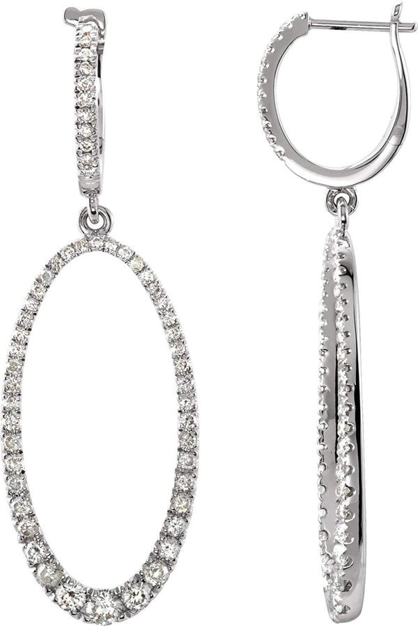 Diamond Oval Silhouette Earrings, 14k White Gold (1 1/4 Ctw, Color H-I, Clarity I1)