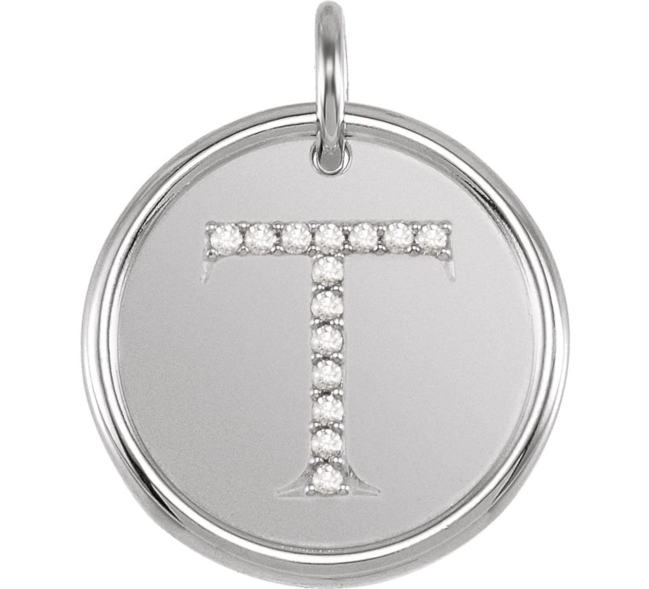 Diamond Initial "T" Pendant, Rhodium-Plated 14k White Gold (.07 Ctw, Color G-H, Clarity I1)