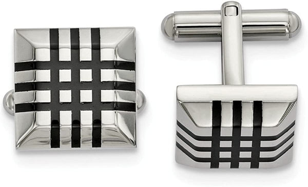 Stainless Steel Black Rubber Square Cuff Links, 20.87MMX 18.13MM