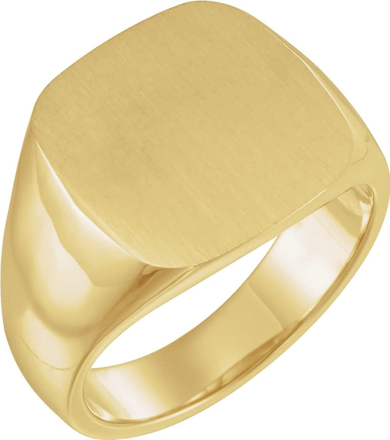 Men's Signet Semi-Polished 18k Yellow Gold Ring (16mm) Size 11