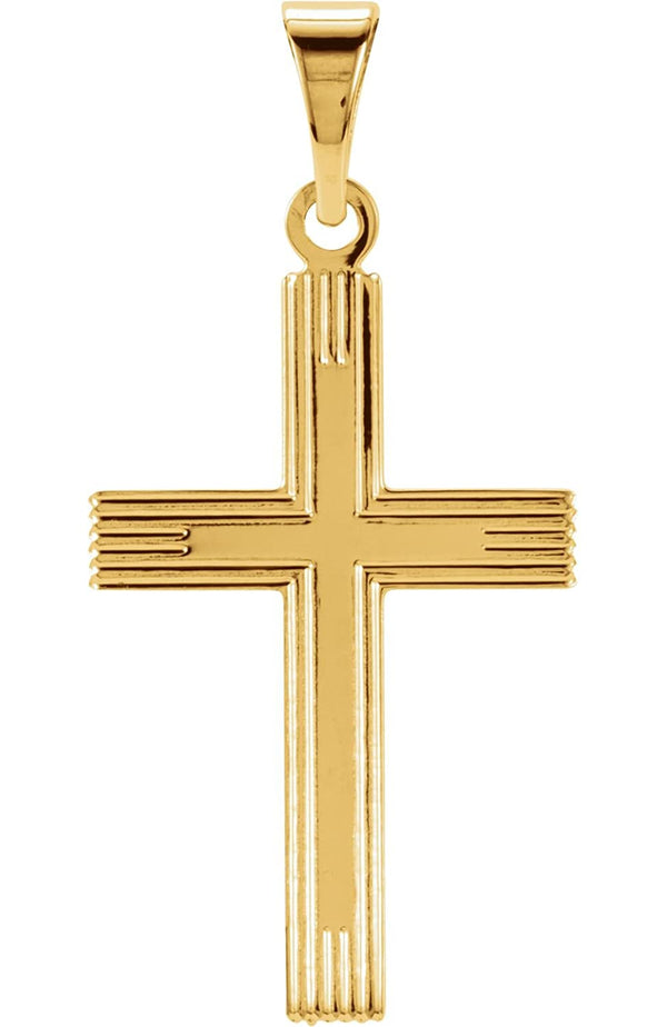 Line Pattern Inlay Cross 14k Yellow Gold Pendant (18X12MM)