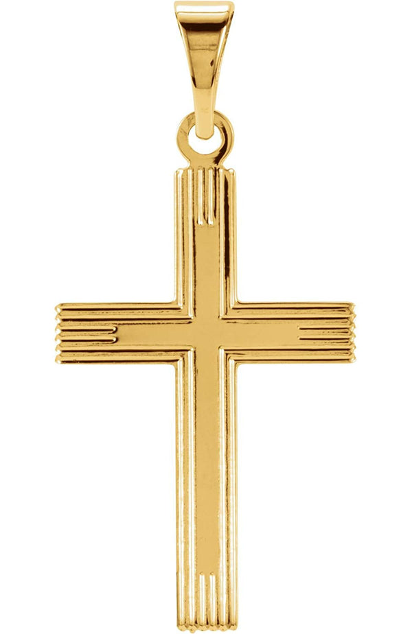 Line Pattern Inlay Cross 14k Yellow Gold Pendant (28X18MM)