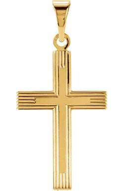 Line Pattern Inlay Cross 14k Yellow Gold Pendant (39X25MM)