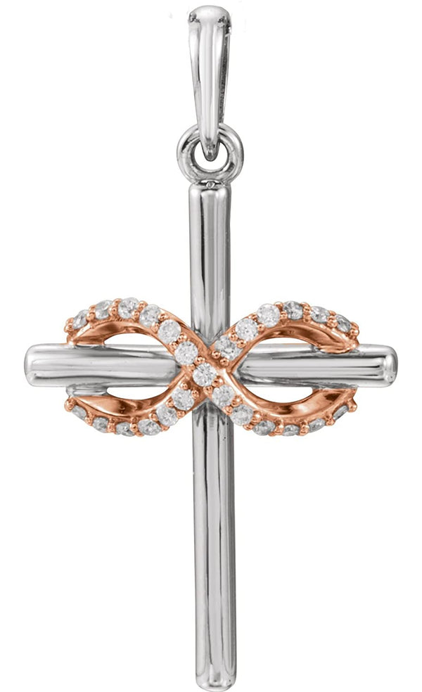 Diamond Infinity-Inspired Cross Pendant, Rhodium-Plated 14k White and Rose Gold (.06 Ctw, Color G-H, Clarity I1)