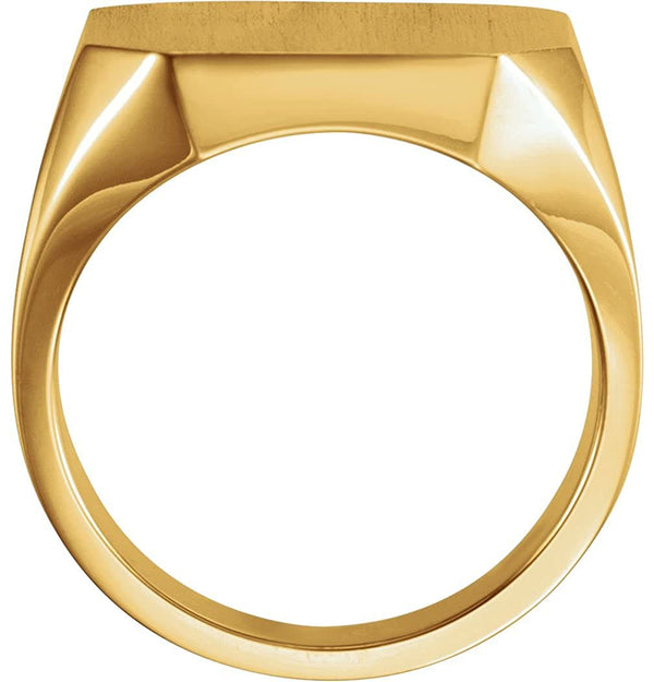 Men's 10k Yellow Gold Satin Brushed Octagon Signet Ring, 20x18mm, Size 11.25