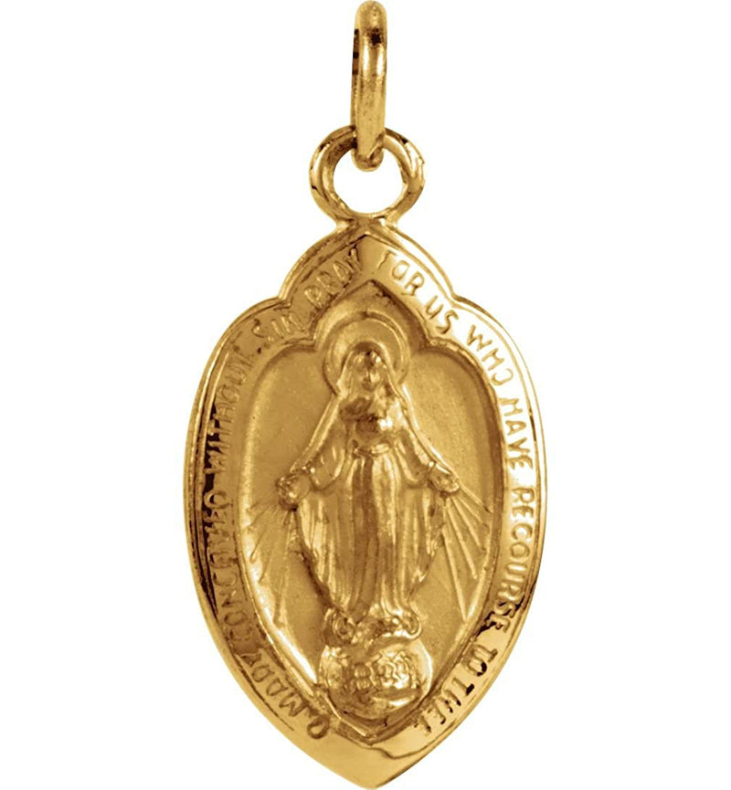 14k Yellow Gold Badge-Shaped Miraculous Medal (13x8 MM)