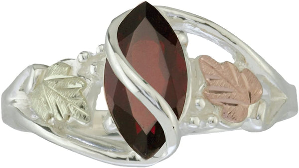 The Men's Jewelry Store (for HER) Garnet Marquise Ring, Sterling Silver, 12k Green and Rose Gold Black Hills Gold Motif, Size 7.75