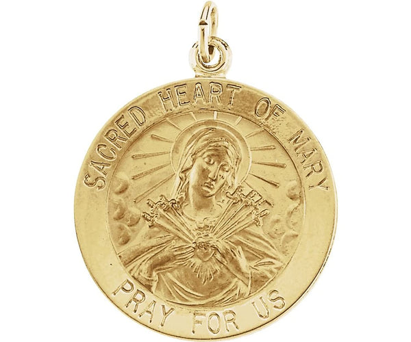 14k Yellow Gold Sacred Heart of Mary Medal (22 MM)