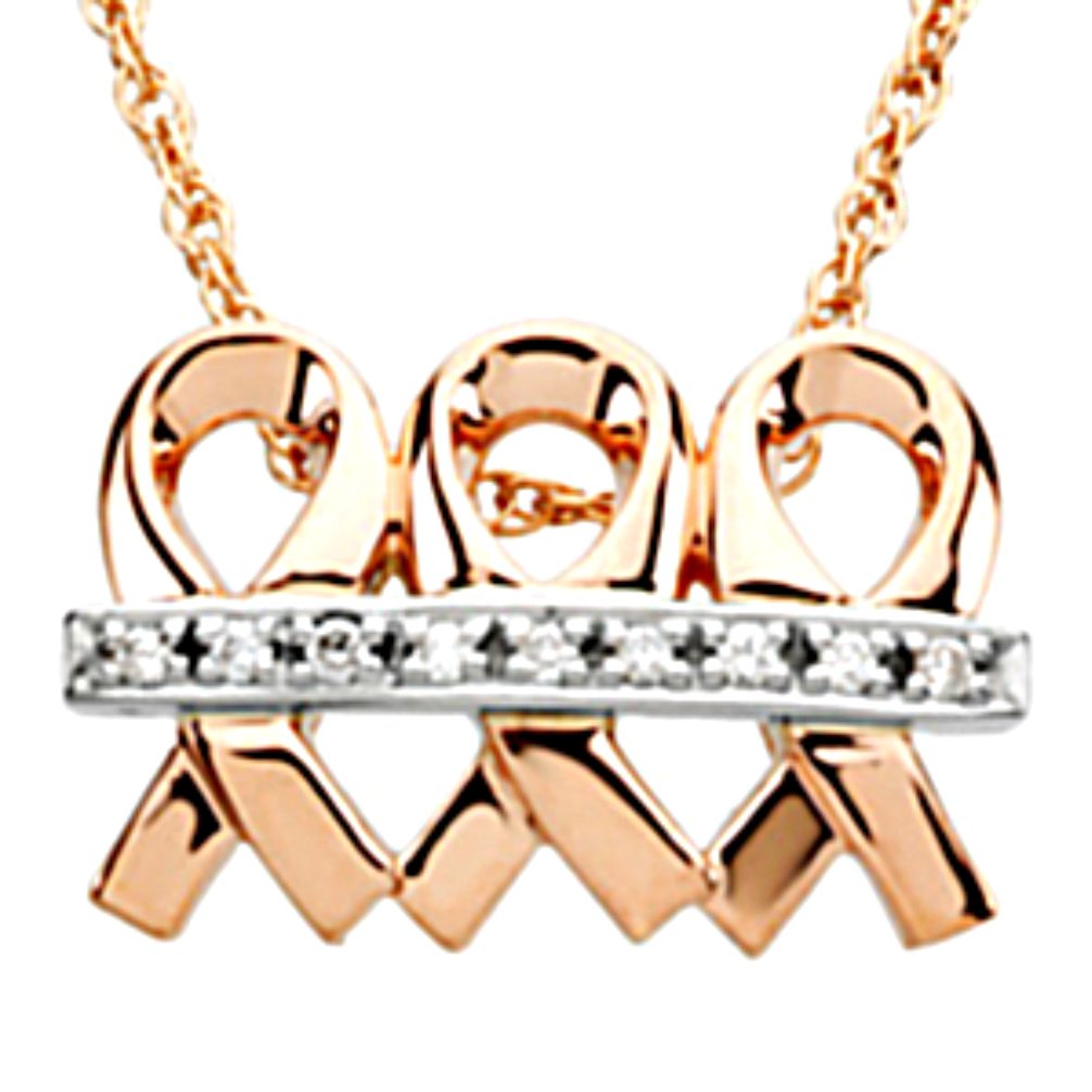 Diamond Breast Cancer Ribbon 'Me and My Two Friends' 14k Rose Gold and White Gold Diamond Pendant Necklace, 18" (.045 Ctw, GH, SI2-SI3)