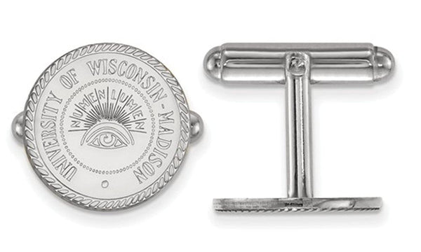 Rhodium-Plated Sterling Silver University Of Wisconsin Crest Cuff Links, 15MM