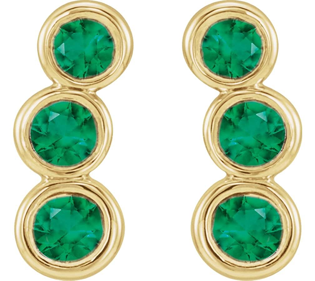 Chatham Created Emerald Three-Stone Ear Climbers, 14k Yellow Gold