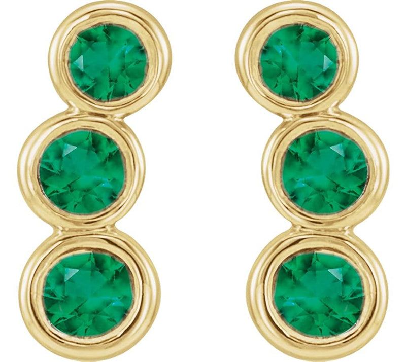 Chatham Created Emerald Three-Stone Ear Climbers, 14k Yellow Gold
