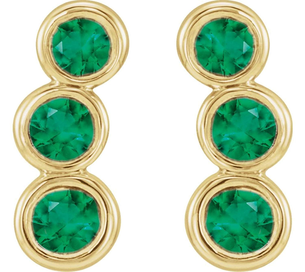 Emerald Three-Stone Ear Climbers, 14k Yellow Gold