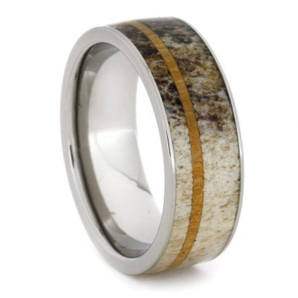 Antler with Oak Wood Pinstripe 8mm Comfort-Fit Titanium Ring