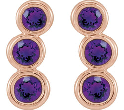 Amethyst Three-Stone Ear Climbers, 14k Rose Gold