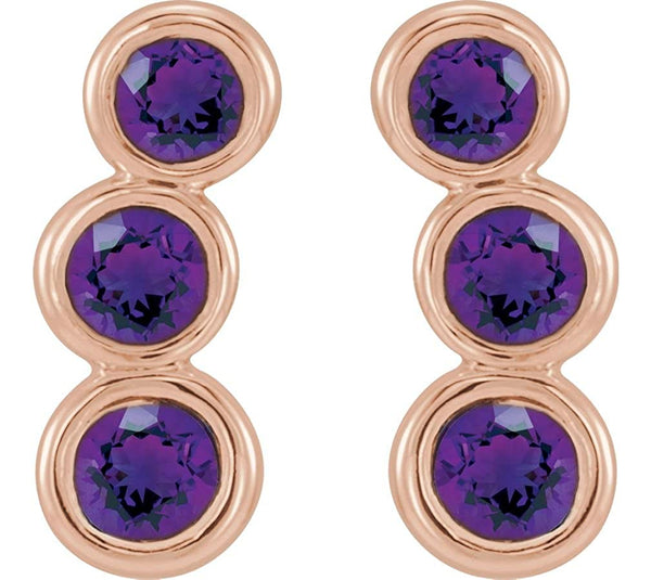 Amethyst Three-Stone Ear Climbers, 14k Rose Gold