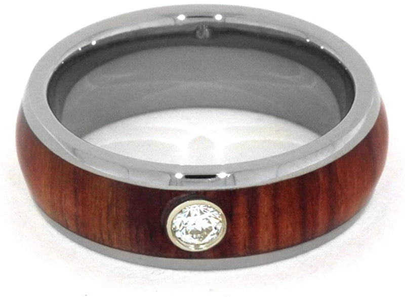 Bezel Set Diamond, Tulip Wood 6.5mm Comfort-Fit Titanium Wedding Band, Size 9.75