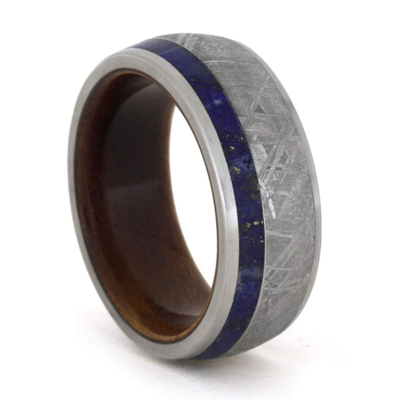 Lapis Lazuli, Gibeon Meteorite, Wood Sleeve 9mm Comfort-Fit Titanium Brushed Band