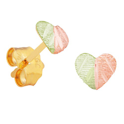 Split Leaf Heart Earrings, 10k Yellow Gold, 12k Green and Rose Gold Black Hills Gold Motif