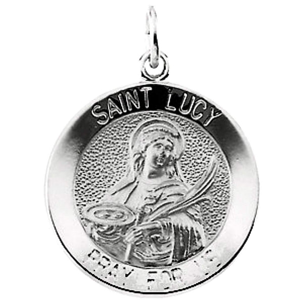 Rhodium Plated Sterling Silver Round St. Lucy Medal (14.5MM)