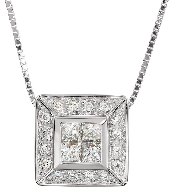 Square Diamond Pendant Necklace in 14k White Gold, 18" (3/8 Cttw)