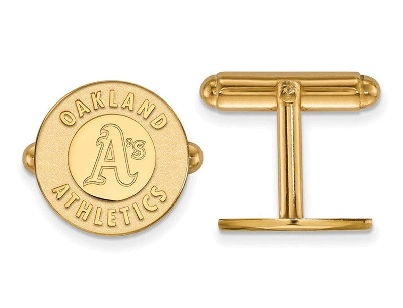 Gold-Plated Sterling Silver MLB Oakland Athletics Round Cuff Links, 15MM