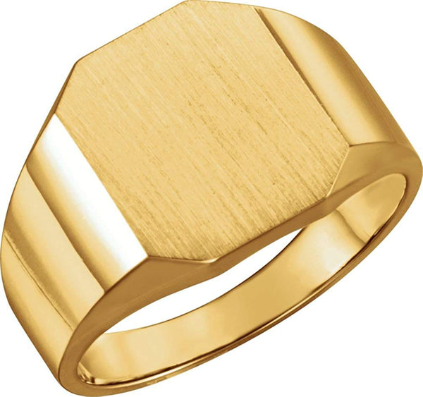 Men's Satin Brushed Signet Ring, 10k Yellow Gold, Size 10 (14x12MM)