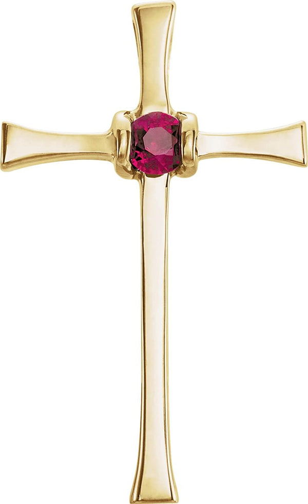 Ruby Inlay Cross 14k Yellow Gold Pendant