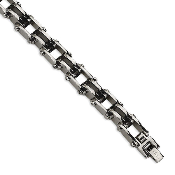 Men's Polished Stainless Steel 10mm Black IP-Plated Bracelet, 8.75"