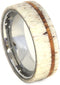 Antler, Oak Wood Pinstripe 8mm Comfort Fit Titanium Band, Size 4