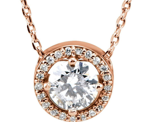 18-Stone Diamond Halo 14k Rose Gold Pendant Necklace, 16" (.25 Cttw)