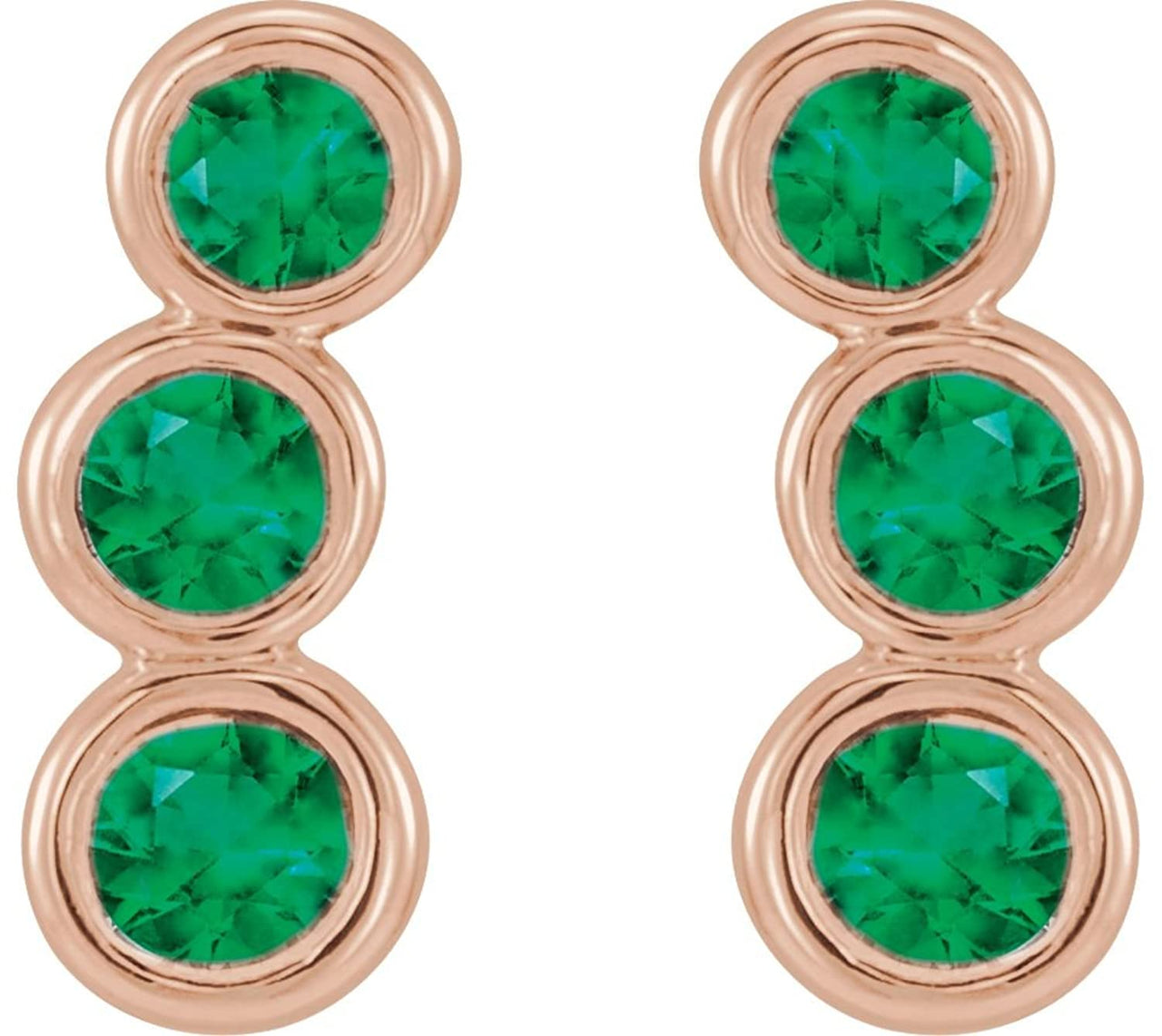 Chatham Created Emerald Three-Stone Ear Climbers, 14k Rose Gold