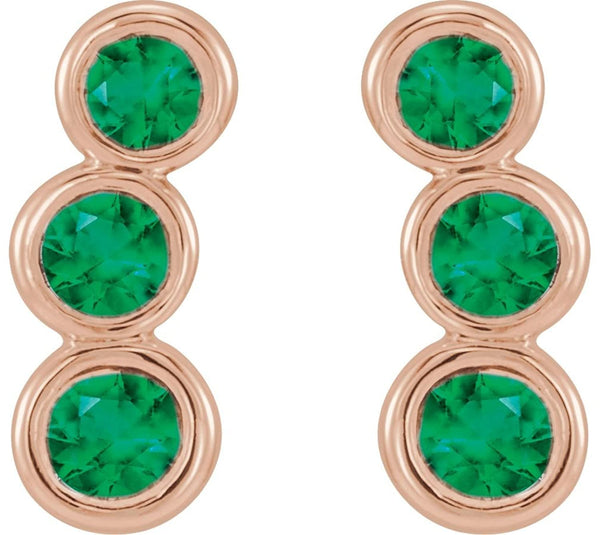 Chatham Created Emerald Three-Stone Ear Climbers, 14k Rose Gold