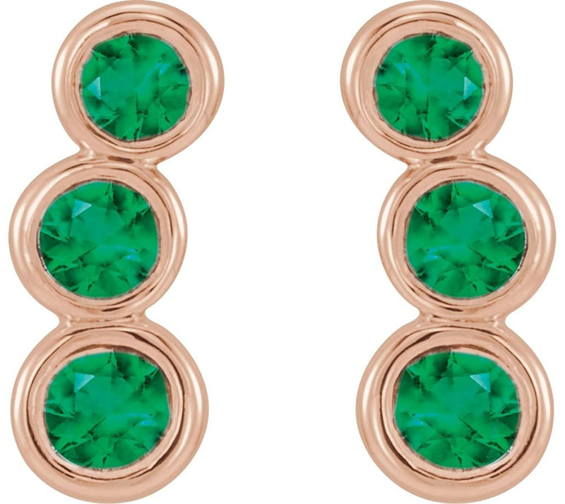 Emerald Three-Stone Ear Climbers, 14k Rose Gold