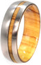 Titanium with Olive Wood Pinstripe 8mm Comfort Fit Olive Wood Wedding Band, Size 12.75