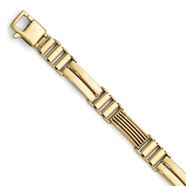 Men's Polished and Brushed 14k Yellow Gold 9.25mm Hollow Link Bracelet, 8.25 "