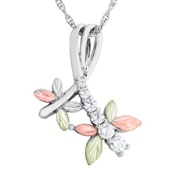 Ave 369 6-Stone CZ Dragonfly Pendant Necklace, Sterling Silver, 12k Green and Rose Gold Black Hills Gold Motif, 18"