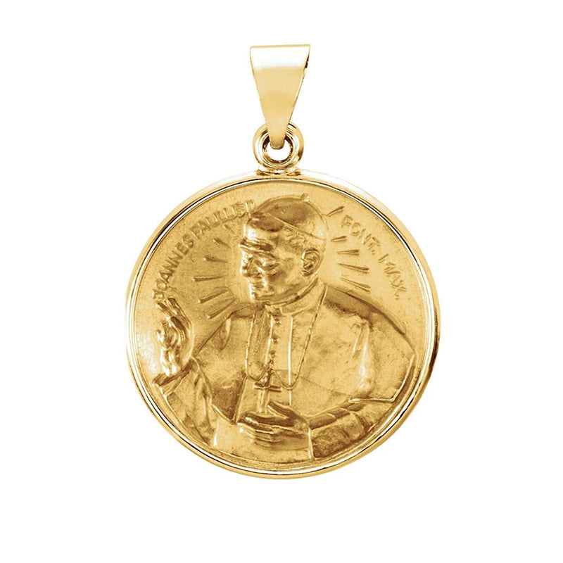 14k Yellow Gold Round Hollow Pope John Paul II Medal (20.75 MM)