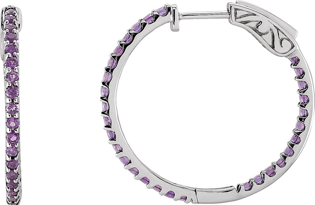 Amethyst Inside-Outside 1.52 Ctw 14k White Gold Hoop Earrings (26.6MM)