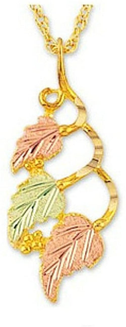 Graduated Leaf Pendant Necklace, 10k Yellow Gold, 12k Green and Rose Gold Black Hills Gold Motif, 18"