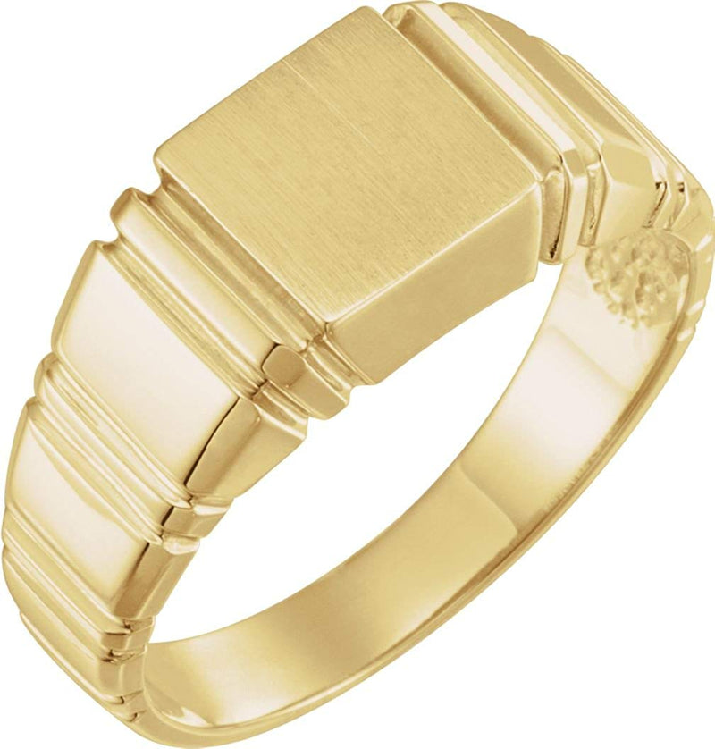 Men's Open Back Square Signet Semi-Polished 18k Yellow Gold Ring (9mm) Size 10