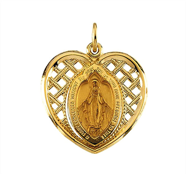 14k Yellow Gold Heart Miraculous Medal (21x20 MM)