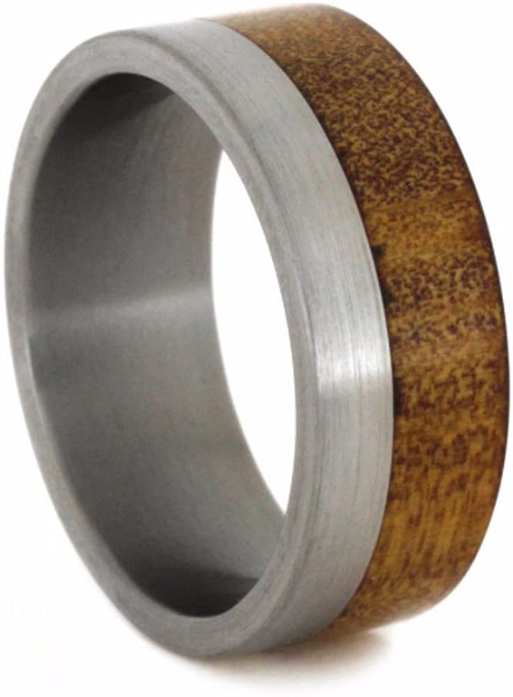 Kauri Wood 8mm Comfort-Fit Brushed Titanium Wedding Band