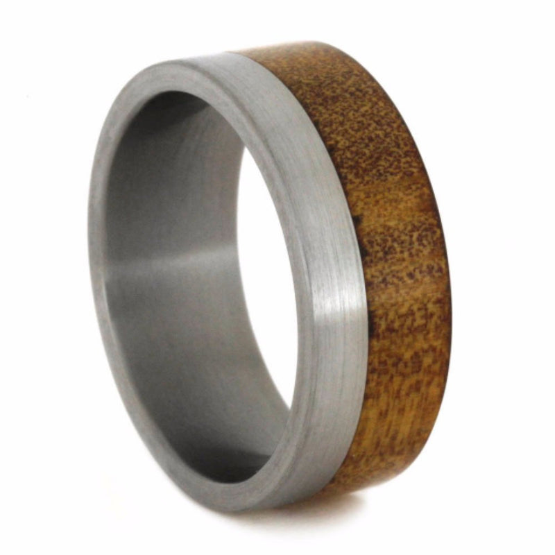 Kauri Wood 8mm Comfort-Fit Brushed Titanium Wedding Band